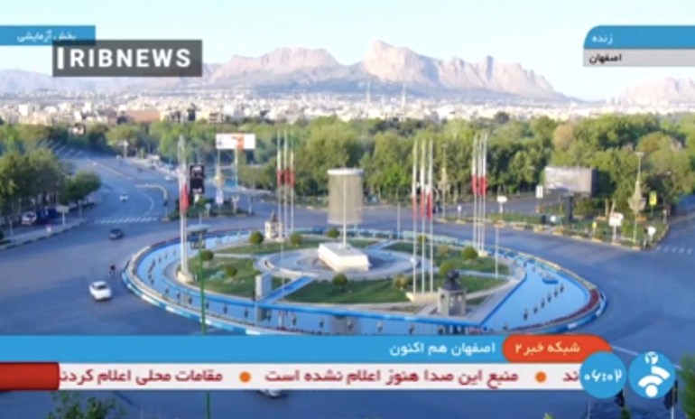 A handout image grab made available by the Iranian state TV, the Islamic Republic of Iran Broadcasting (IRIB), shows what the TV said was a live picture of the city of Isfahan early on April 19, 2024, following reports of explosions heard in the province in central Iran. Iran's state media reported explosions in the northwest of the central province of Isfahan on April 19, as US media quoted officials saying Israel had carried out retaliatory strikes on its arch-rival. Nuclear facilities in Isfahan were reported to be "completely secure", Iran's Tasnim news agency reported, citing "reliable sources". (Photo by IRANIAN STATE TV (IRIB) / AFP) / RESTRICTED TO EDITORIAL USE - MANDATORY CREDIT "AFP PHOTO / HO / IRIB" - NO MARKETING NO ADVERTISING CAMPAIGNS - DISTRIBUTED AS A SERVICE TO CLIENTS /NO RESALE/ NO ACCESS ISRAEL MEDIA/PERSIAN LANGUAGE TV STATIONS/ OUTSIDE IRAN/ STRICTLY NO ACCESS BBC PERSIAN/ VOA PERSIAN/ MANOTO-1 TV/ IRAN INTERNATIONAL/RADIO FARDA BEST QUALITY AVAILABLE