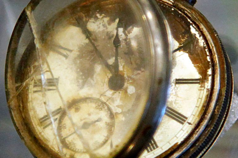 A damaged pocket watch found on a Titanic passenger