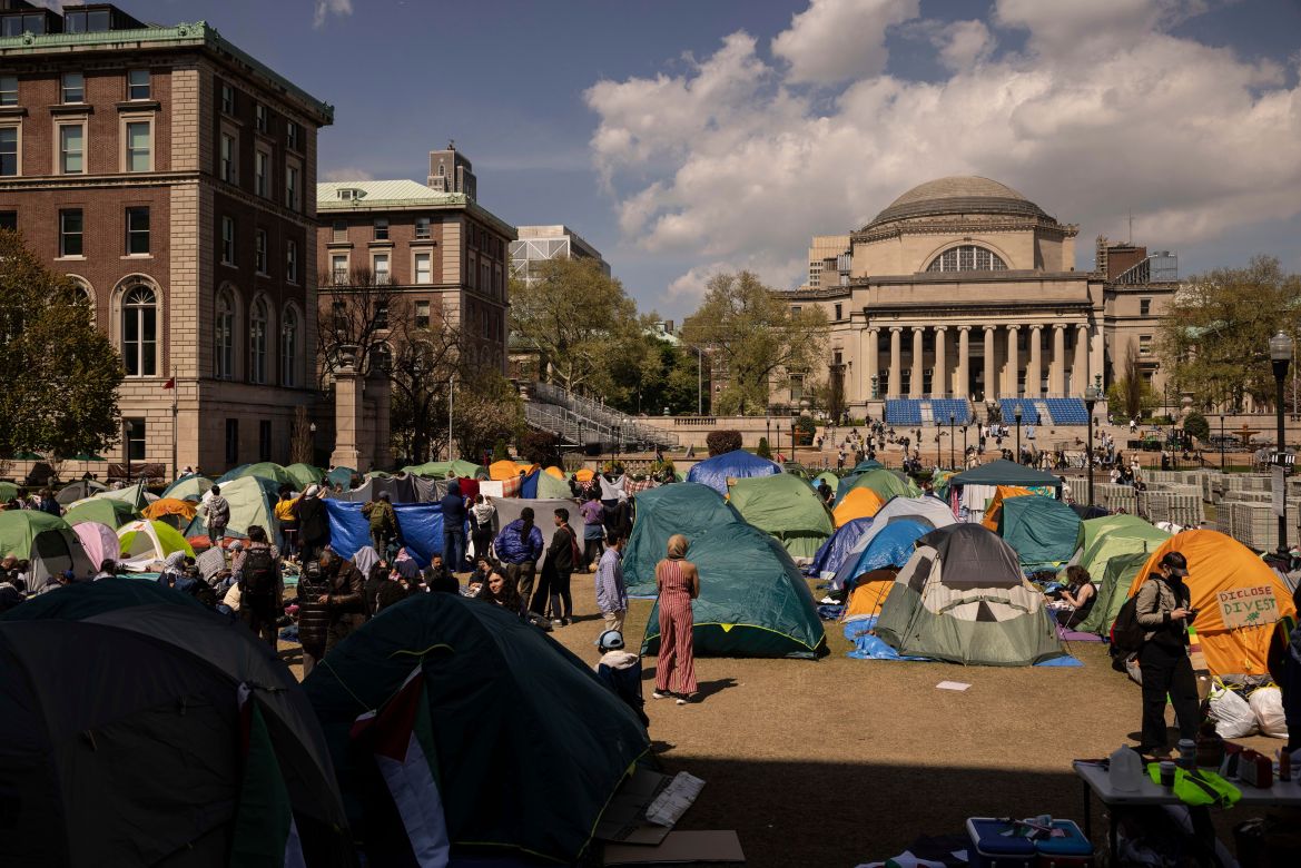 Pro-Palestinian demonstration encampment is seen at the Columbia University, Friday, April 26