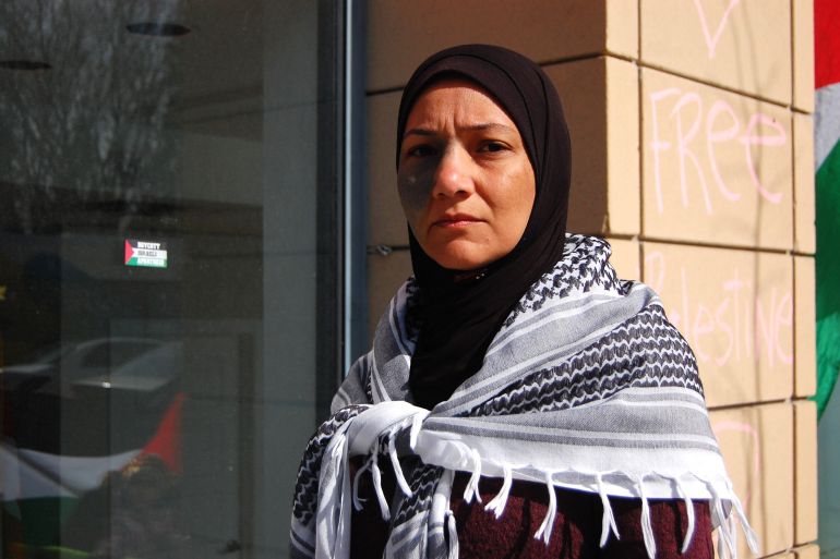 Samar Alkhdour, a Palestinian mother and permanent resident of Canada, poses for a photo in Montreal, March 29, 2024