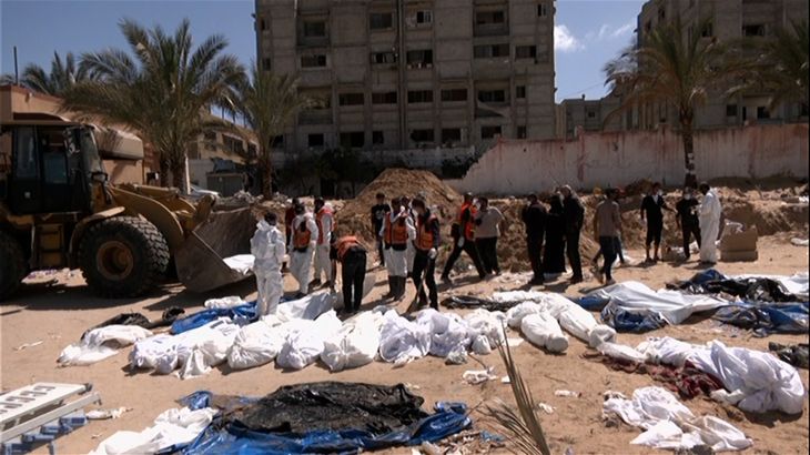 Mass grave of bodies at Nasser Medical Complex site.