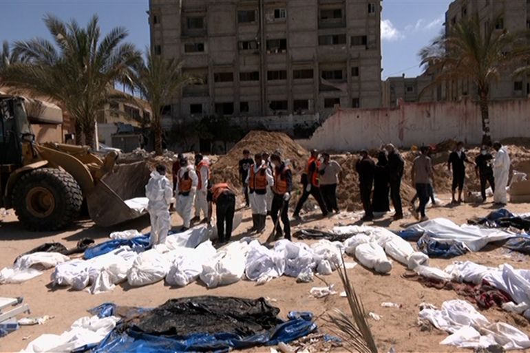 Mass grave of bodies at Nasser Medical Complex site.