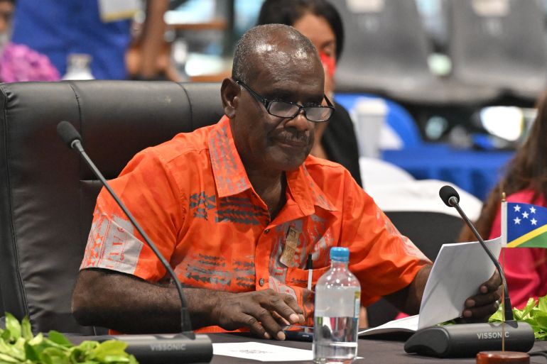 Solomon Islands Foreign Minister Jeremiah Manele at the Pacific Island Forum (PIF) in Rarotonga, Cook Islands, 07 November 2023
