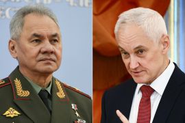 Outgoing defence chief Sergei Shoigu (left) is set to be replaced by Andrei Belousov [Reuters]