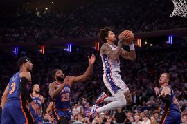 Philadelphia 76ers guard Kelly Oubre Jr drives to the basket against New York Knicks during the second quarter of Game 5 of the first round of the 2024 NBA playoffs at Madison Square Garden, New York [Brad Penner/USA Today Sports via Reuters]