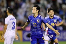 Japan&#039;s Fuki Yamada celebrates scoring the winning goal in the AFC U23 Asian Cup final [Ibraheem Al Omari/Reuters]
