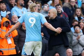 Manchester City&#039;s Erling Haaland clashes with manager Pep Guardiola after being substituted [Molly Darlington/Reuters]