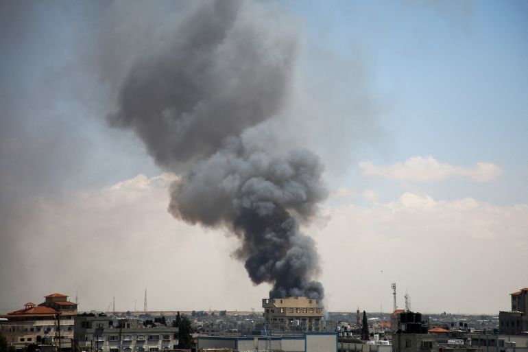 Smoke rises after an Israeli attack as amid a ground and air operation in the eastern part of Rafah, Gaza