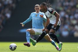 Manchester City&#039;s Phil Foden in action with Fulham&#039;s Bobby Decordova-Reid [Paul Childs/Reuters]