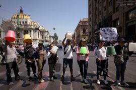 Members of the political organisation Antorcha Campesina demonstrate in Mexico City on April 3, 2024, against the government&#039;s dealing with the lack of water in different areas of Mexico [Alfredo Estrella/AFP]