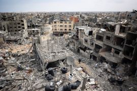 A picture shows a view of a devastated neighbourhood in Khan Younis in the southern Gaza Strip [AFP]
