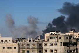 Smoke rises following Israeli bombardment in Jabalia in the northern Gaza Strip. [AFP]