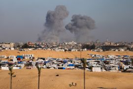 Smoke rises following an Israeli airstrike east of Rafah [Ismael Abu Dayyah/AP Photo]