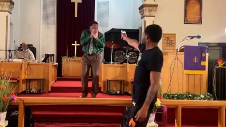 The livestream of a Sunday church service in Pennsylvania captured the moment a gunman tried to shoot a pastor in the middle of his sermon.